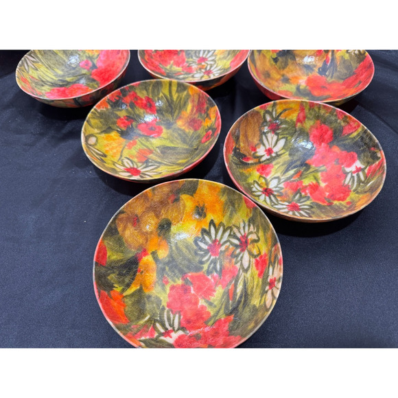 Vtg 70s Pink Floral Fiberglass Serving Snack Sald Bowls Set w Tray Napkins Patio - Picture 7 of 14